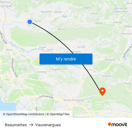 Beaumettes to Vauvenargues map