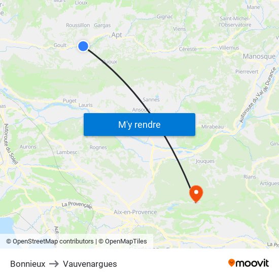 Bonnieux to Vauvenargues map