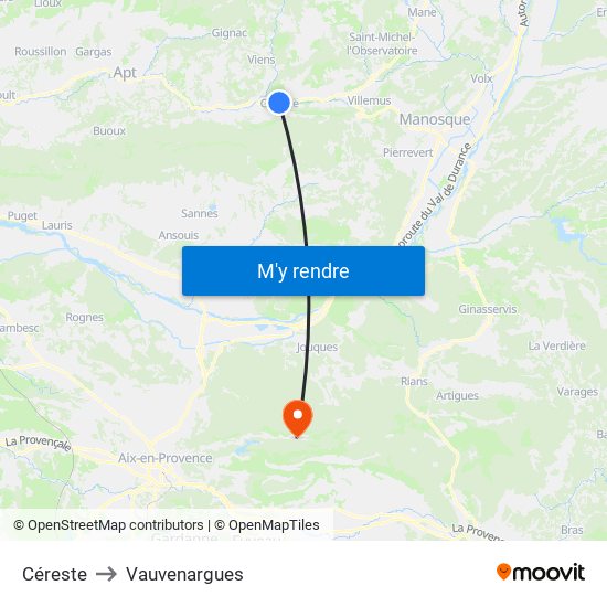 Céreste to Vauvenargues map