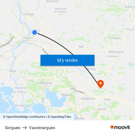 Sorgues to Vauvenargues map