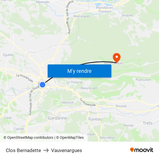 Clos Bernadette to Vauvenargues map
