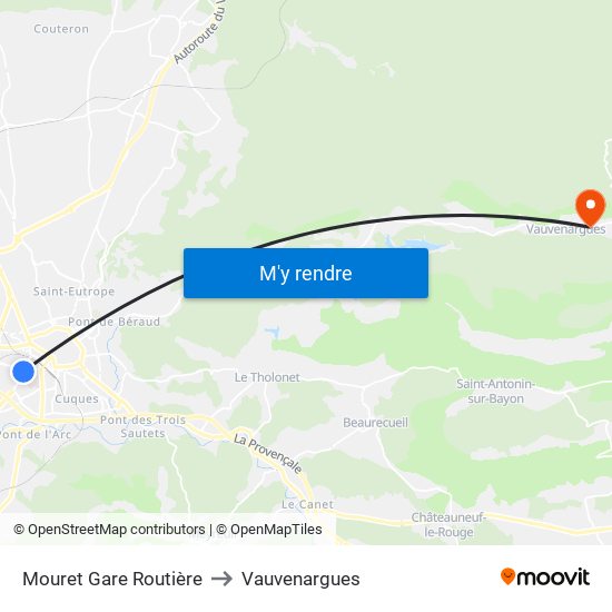 Mouret Gare Routière to Vauvenargues map