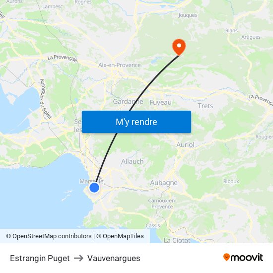 Estrangin Puget to Vauvenargues map