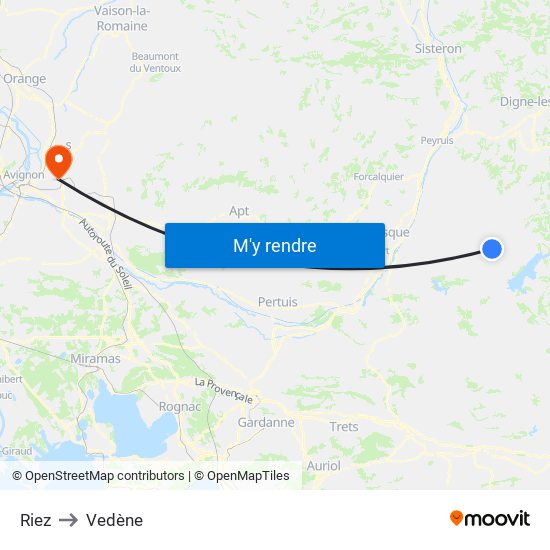 Riez to Vedène map