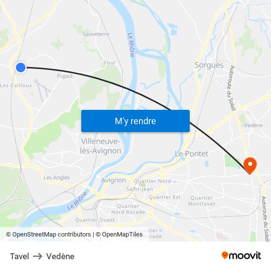 Tavel to Vedène map