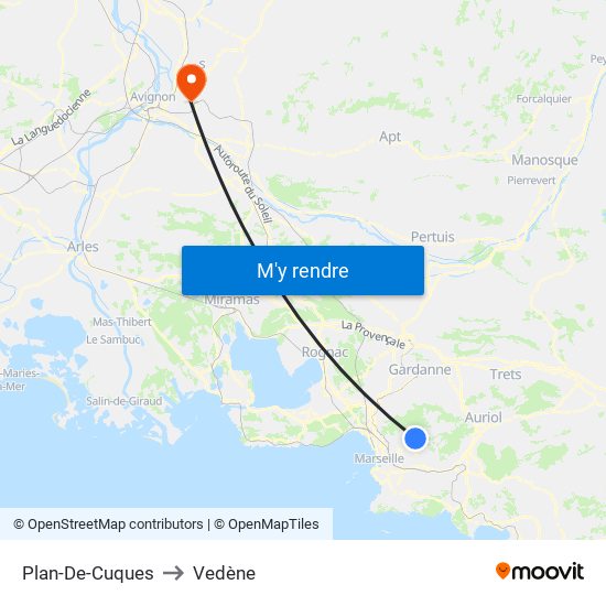 Plan-De-Cuques to Vedène map