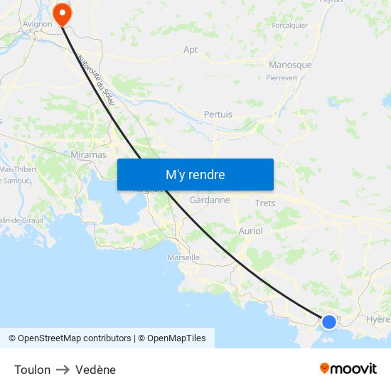 Toulon to Vedène map