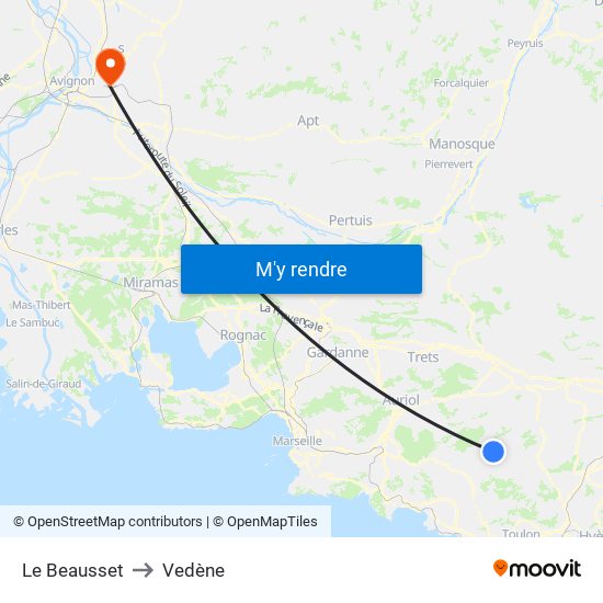 Le Beausset to Vedène map