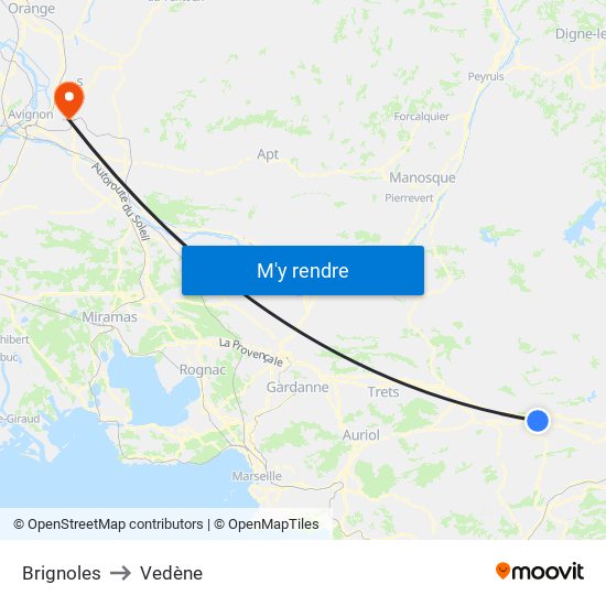 Brignoles to Vedène map