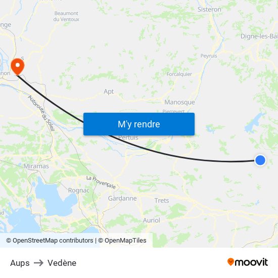 Aups to Vedène map