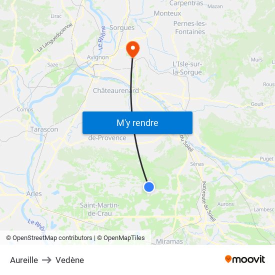 Aureille to Vedène map