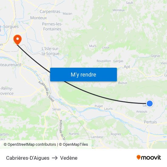 Cabrières-D'Aigues to Vedène map