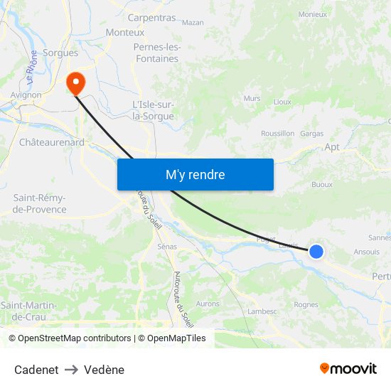 Cadenet to Vedène map
