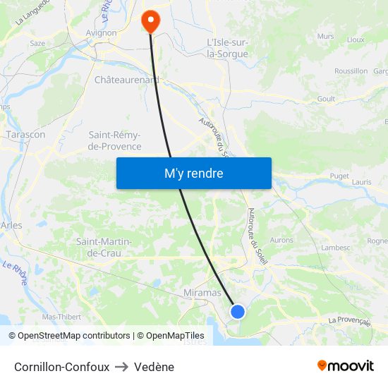 Cornillon-Confoux to Vedène map