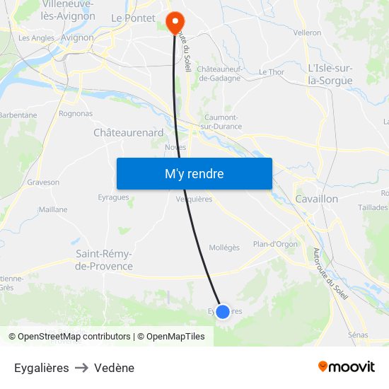 Eygalières to Vedène map