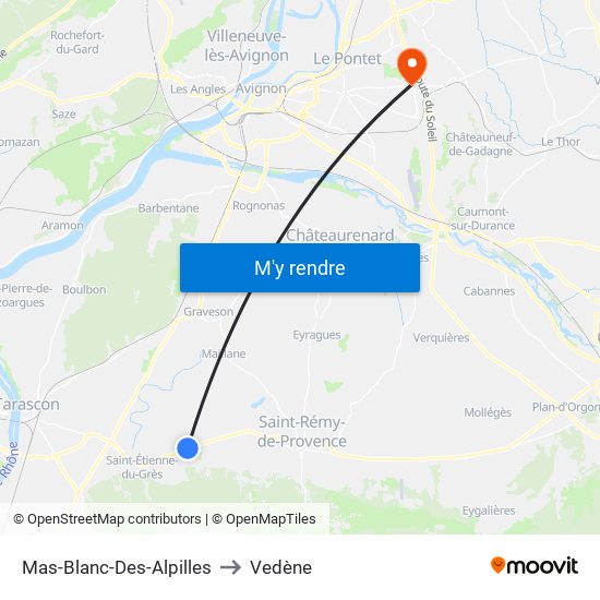 Mas-Blanc-Des-Alpilles to Vedène map