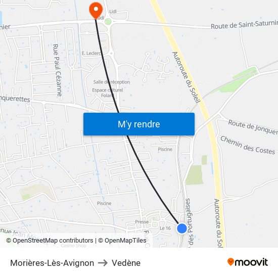 Morières-Lès-Avignon to Vedène map