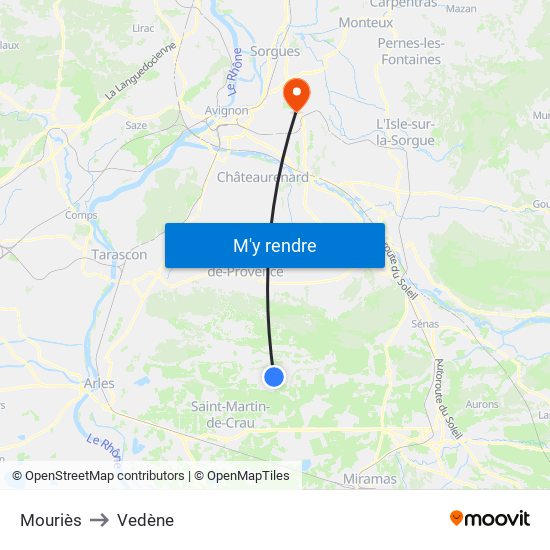 Mouriès to Vedène map
