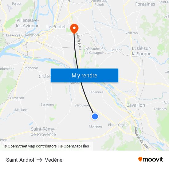 Saint-Andiol to Vedène map