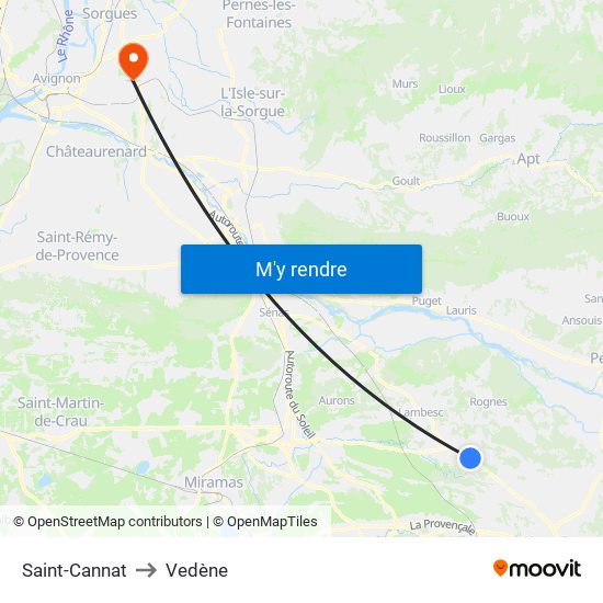Saint-Cannat to Vedène map