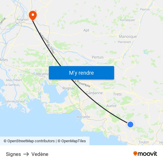 Signes to Vedène map