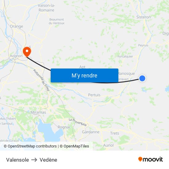 Valensole to Vedène map