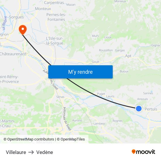 Villelaure to Vedène map