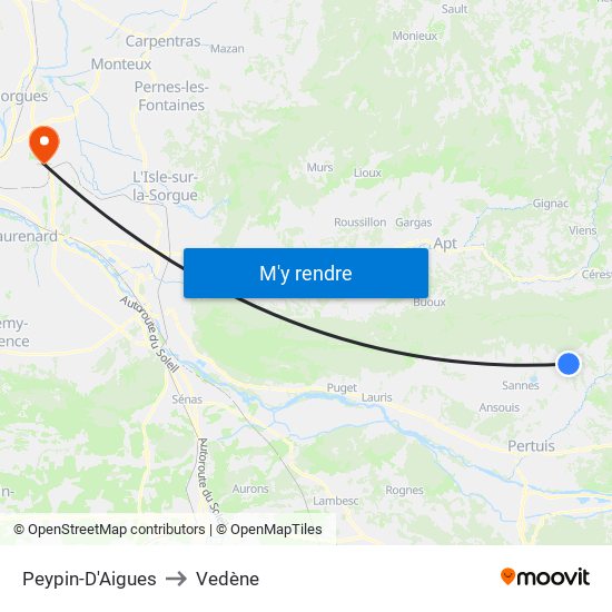 Peypin-D'Aigues to Vedène map