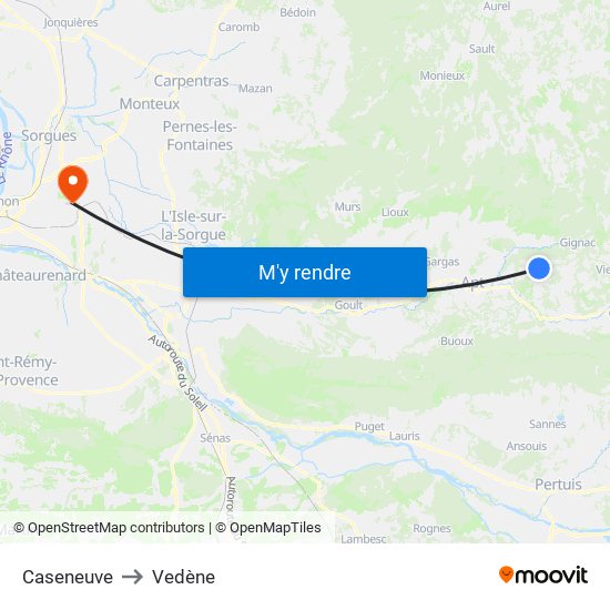 Caseneuve to Vedène map