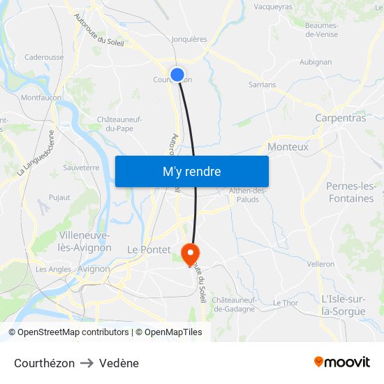 Courthézon to Vedène map
