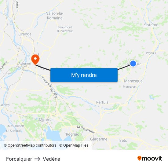 Forcalquier to Vedène map