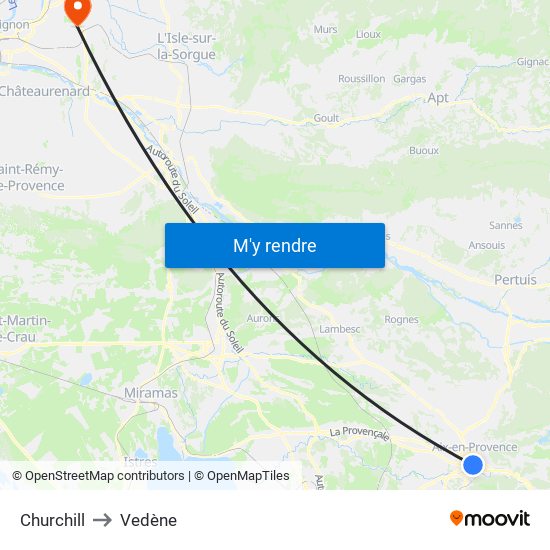 Churchill to Vedène map