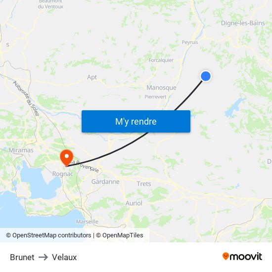 Brunet to Velaux map