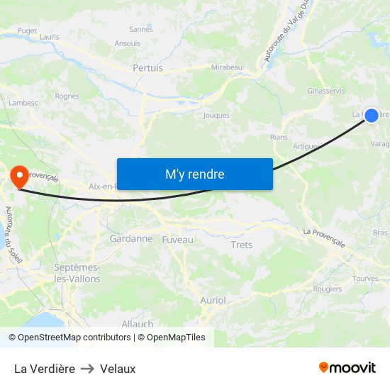 La Verdière to Velaux map