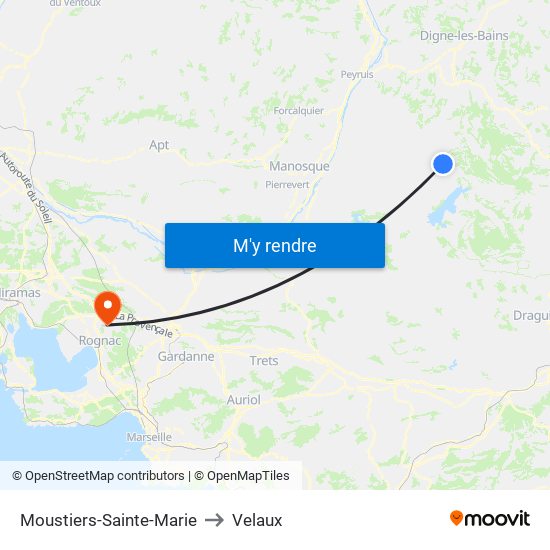 Moustiers-Sainte-Marie to Velaux map