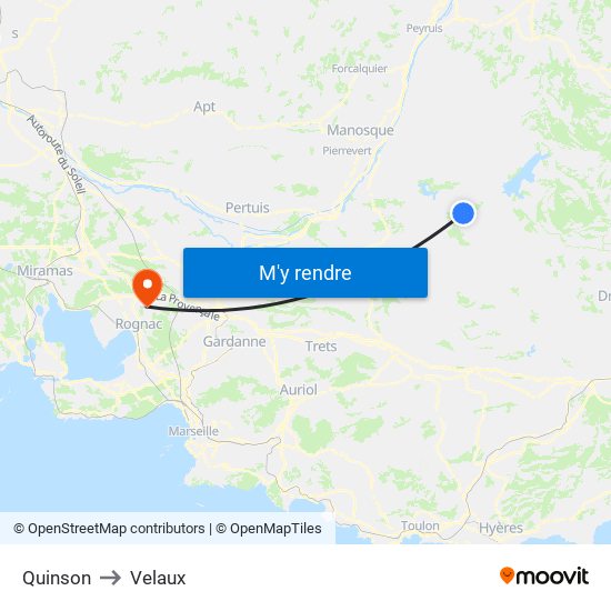 Quinson to Velaux map