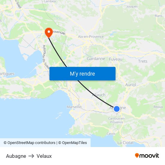 Aubagne to Velaux map