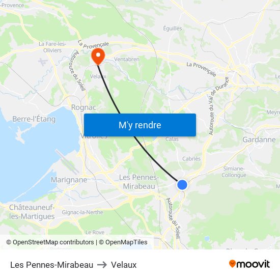 Les Pennes-Mirabeau to Velaux map