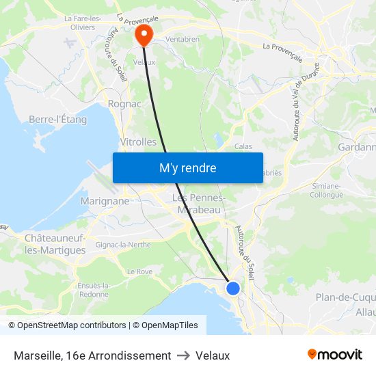 Marseille, 16e Arrondissement to Velaux map