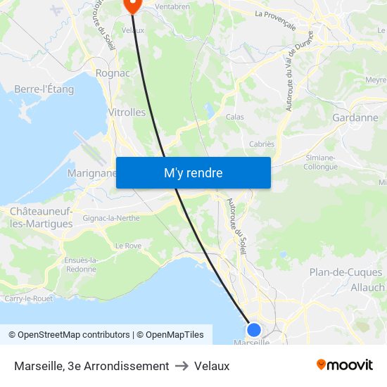 Marseille, 3e Arrondissement to Velaux map