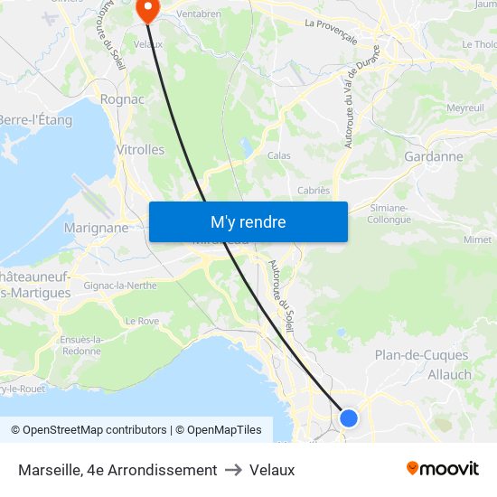 Marseille, 4e Arrondissement to Velaux map