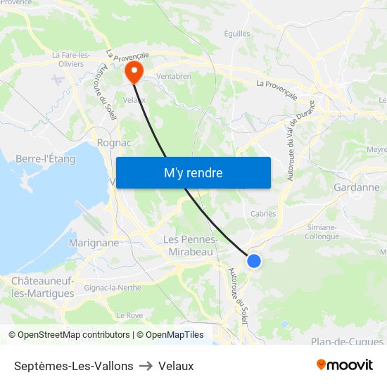 Septèmes-Les-Vallons to Velaux map