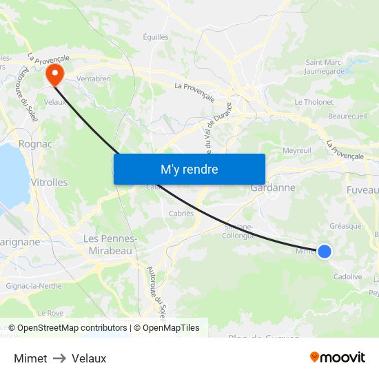Mimet to Velaux map