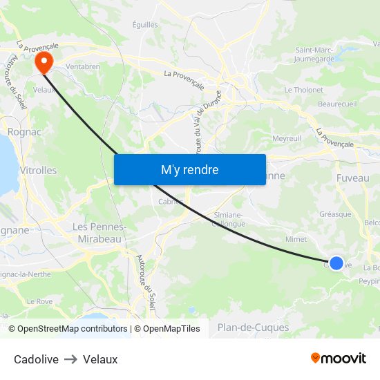 Cadolive to Velaux map