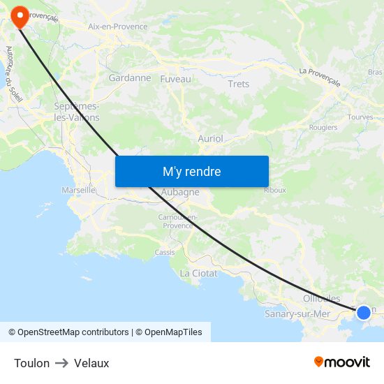 Toulon to Velaux map