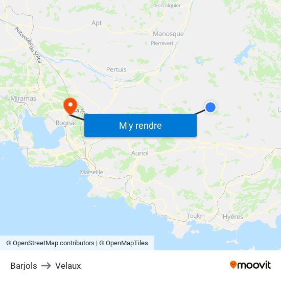Barjols to Velaux map