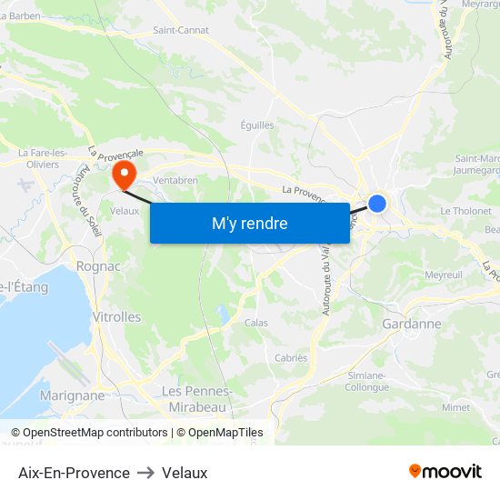 Aix-En-Provence to Velaux map