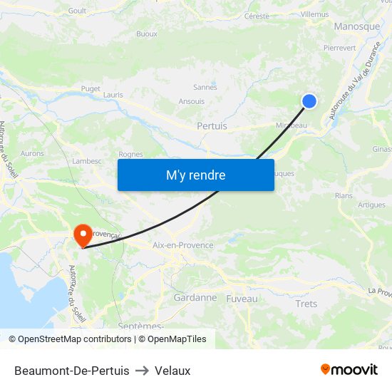 Beaumont-De-Pertuis to Velaux map