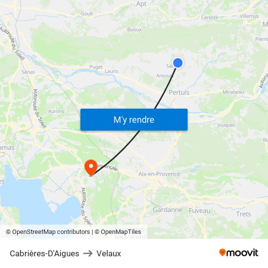 Cabrières-D'Aigues to Velaux map