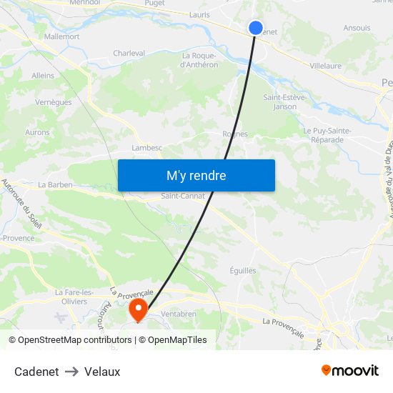 Cadenet to Velaux map